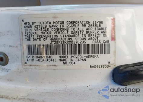 1999 Toyota Camry Xle V6 из США, поврежденный, VIN JT2BF28KXX0170295